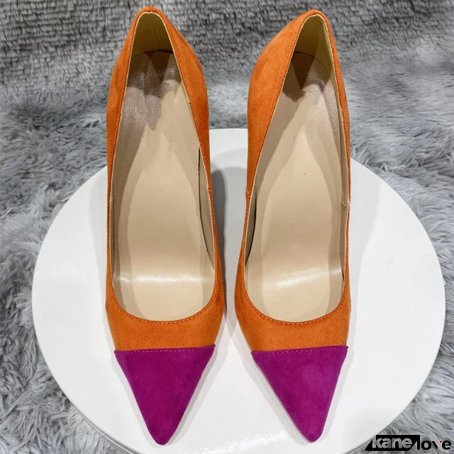 Women's Pointed Toe Flock Patchwork Party Wear High Heels