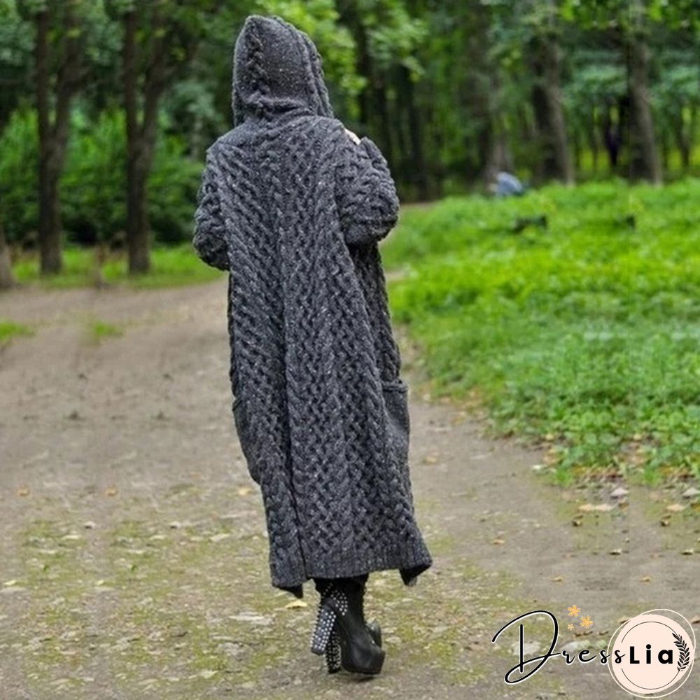 HOT Autumn/Winter Fashion Womens Coat Knit Hooded Sweater Loose Mid-length Casual Streetwear Knitted Cardigan Jackets for Women Outwear vestidos mujer Plus Size casacos de inverno feminino