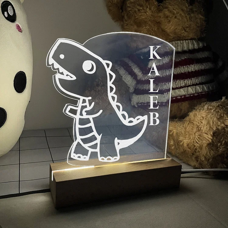 Lampe de chevet Dinosaure LED Lumières monochrome Prénom personnalisé Jessemade FR