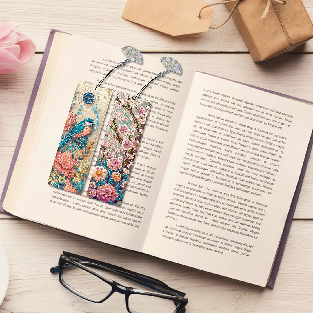 12Pcs Flowers and Birds DIY Diamond Painting Bookmarks for Reading Enthusiasts