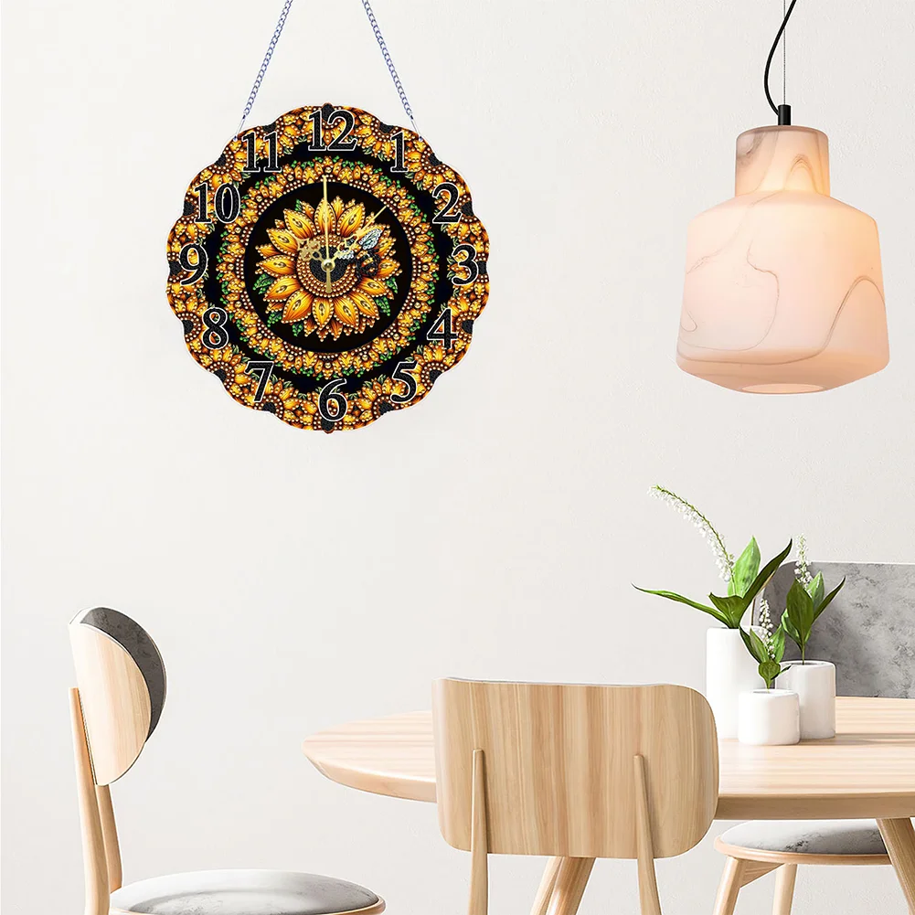 DIY Sunflower Bee Special Shape Diamond Painting Hanging Clock for Home Decor