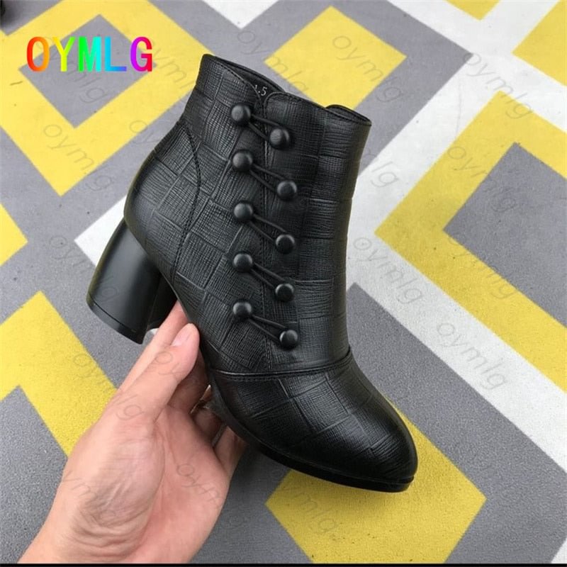 2021 autumn and winter new leather high-heeled small short boots women's thick-heeled nude boots short ankle boots women shoes