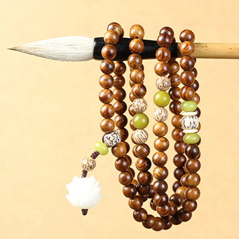 Tibetan Rosewood Lotus Mala Protection Calm Necklace Bracelet