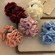 VIVF Three-dimensional Rose Flower Hair Claw Handmade Fabric Flowers Grab Hair Clip Sweet Shark Clip Hair Accessories for Women