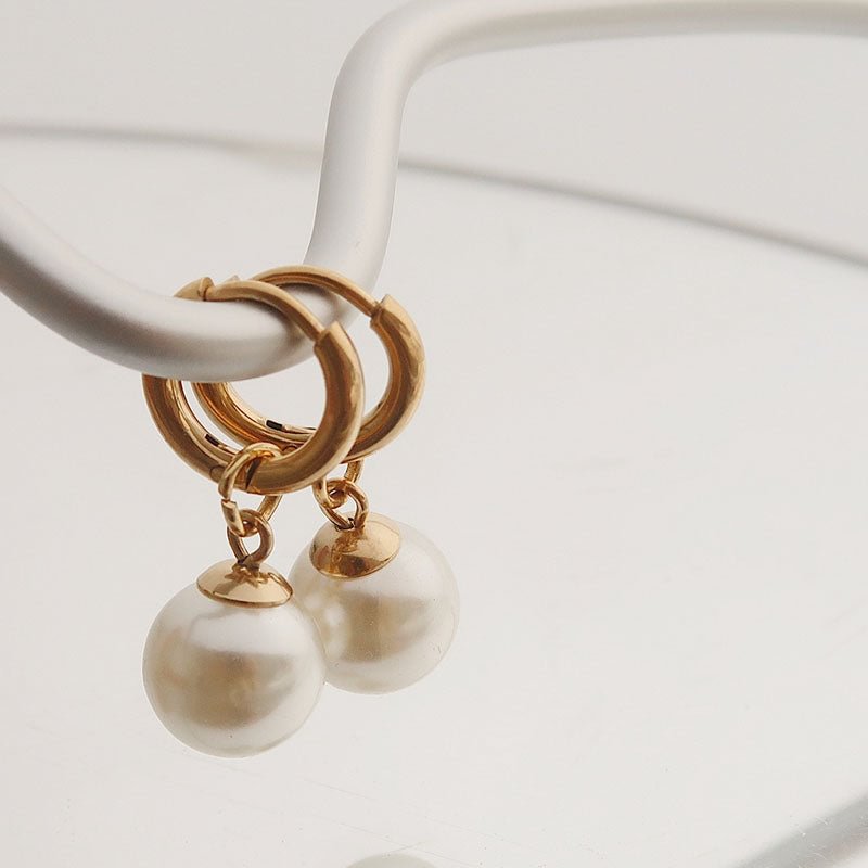 Natural Shell Bead And Pearl Metal Earrings