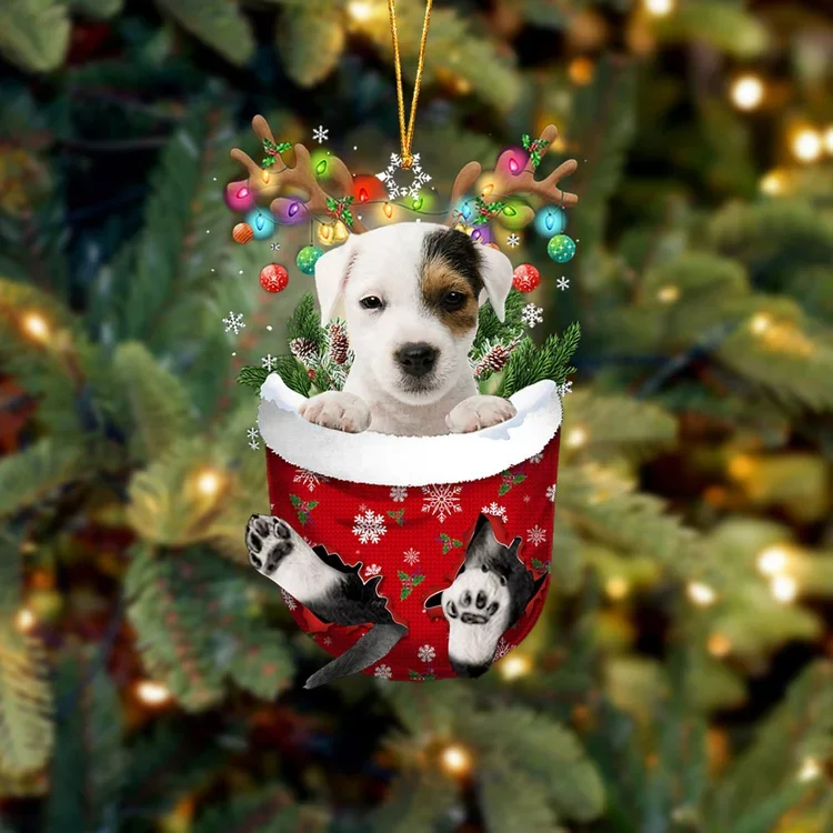 Parson Russell Terrier In Snow Pocket Christmas Ornament trabladzer