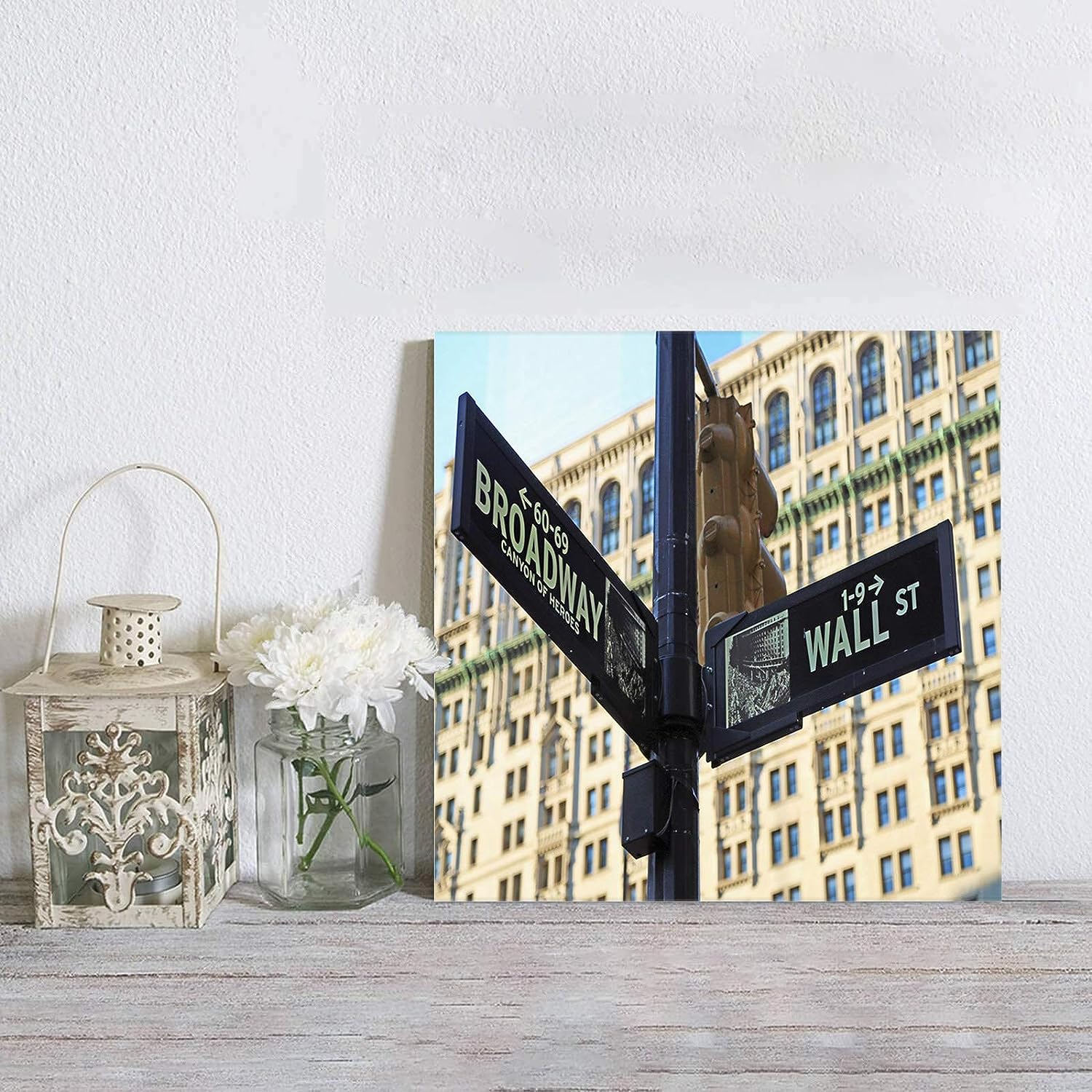 Canvas Wall Art U.S. New York Wall Street Broadway American Street Sign Architecture Home Decor Stretched and Framed Artwork Paintings Ready to Hang for Living Room Bedroom Kitchen Office- - 8 inch  x 8 inch  8&#034; x 8&#034;