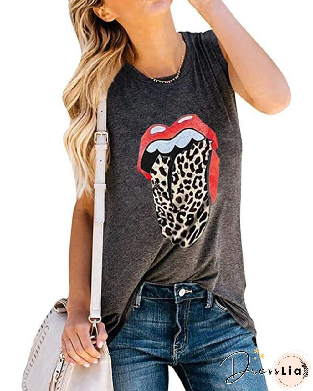 Lip Tongue Printed Sleeveless T-shirts