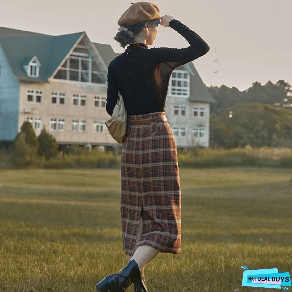 Academia Ladies Fashion Personality Retro Plaid Skirt