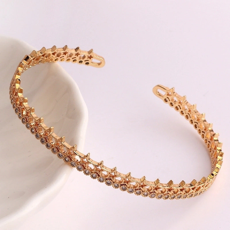Hip-hop Palm Rose Leopard Copper 18k Gold Plated Zircon Bangle In Bulk