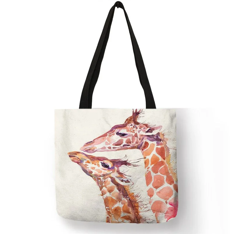 Watercolor Giraffe Deer Print  Tote Bags for Women Casual Handbags Shopping Bag Large Capacity Dropshipping Wholesale SY0060