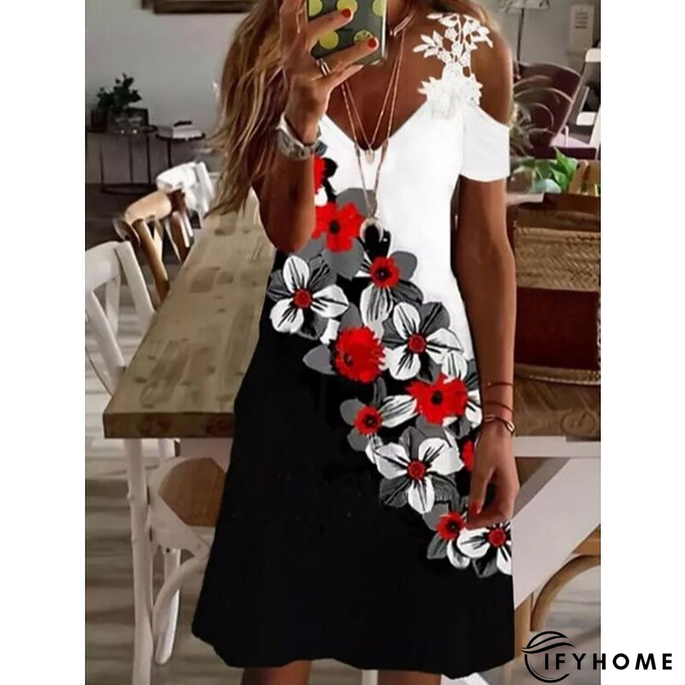 Women's Casual Dress T Shirt Dress Tee Dress Print Dress Graphic Lace Patchwork V Neck Mini Dress Active Classic Daily Weekend Short Sleeve Loose Fit Black White Pink Spring Summer S M L XL XXL | IFYHOME