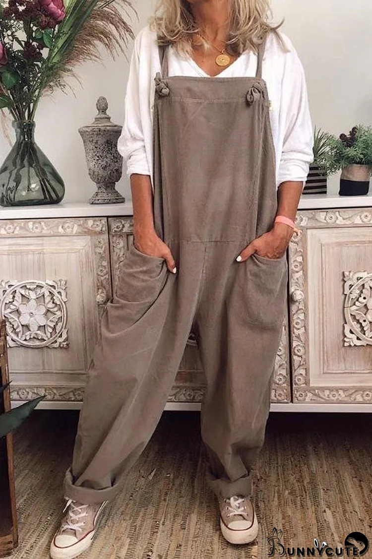 Casual Cotton Pocket Desgin Jumpsuit