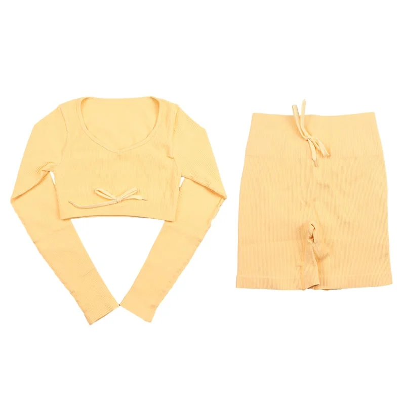 SVOKOR Sport Two Piece Sets Women Gym Tracksuits Workout 2Pcs Sexy Running Leggings Cycling Shorts Fitness Vest Short Crop Tops