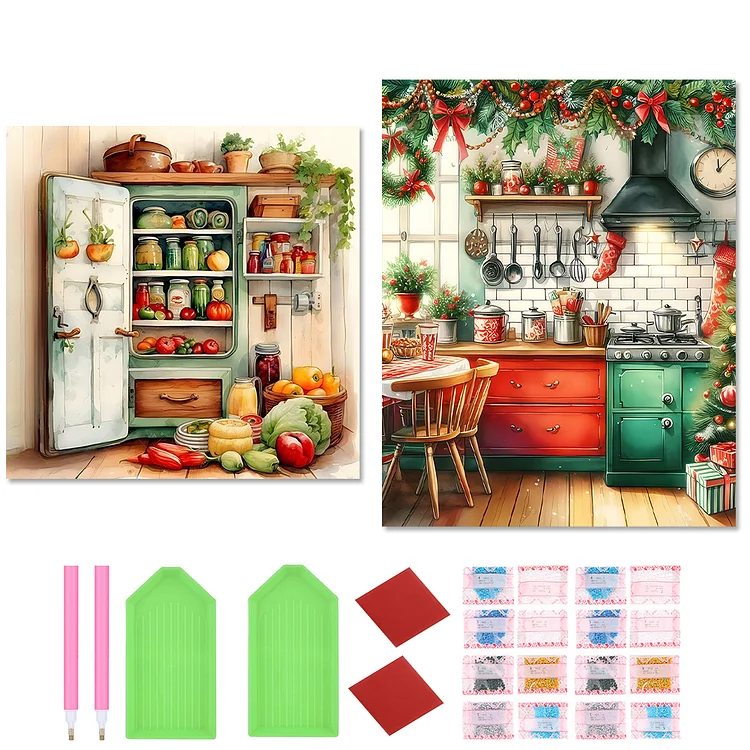 2Pcs Warm Cabinet - Full Round Drill Diamond Painting - 0&40*50CM(Canvas)