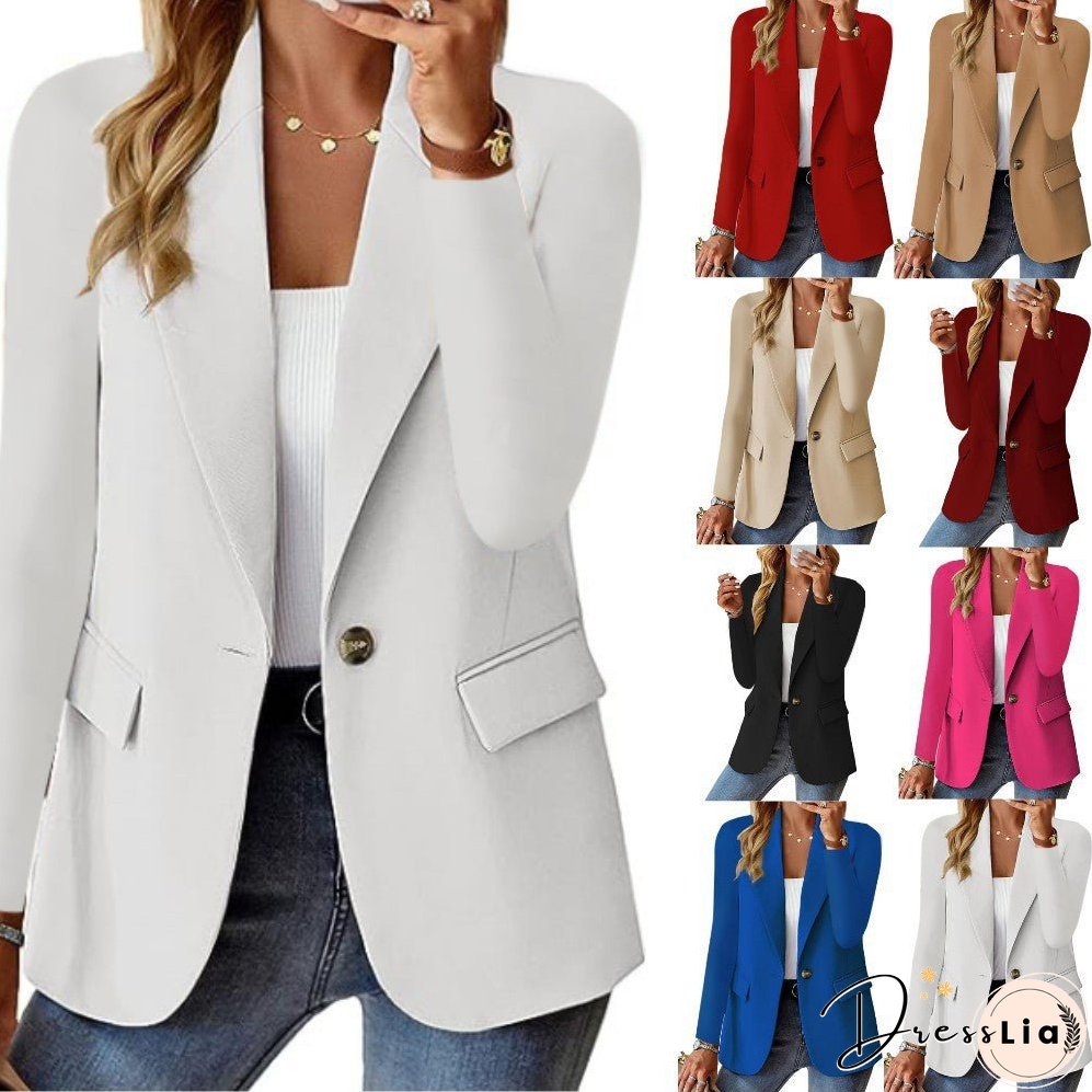 Polyester Autumn Long Sleeve Solid Color Cardigan Small Suit Jacket For Women