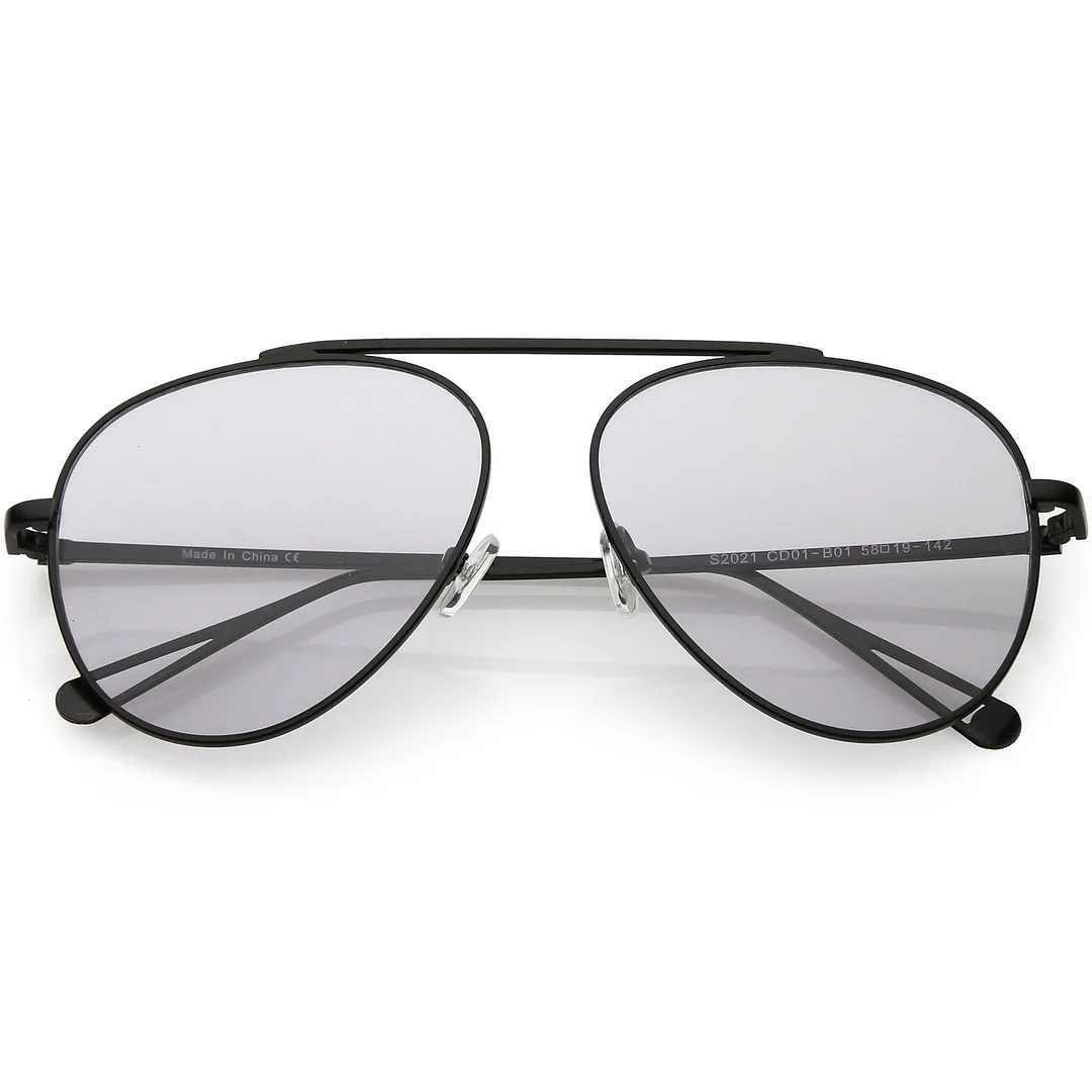 Premium Modern Metal Aviator glasses Single Brow Bar Color Tinted Flat Lens 57mm