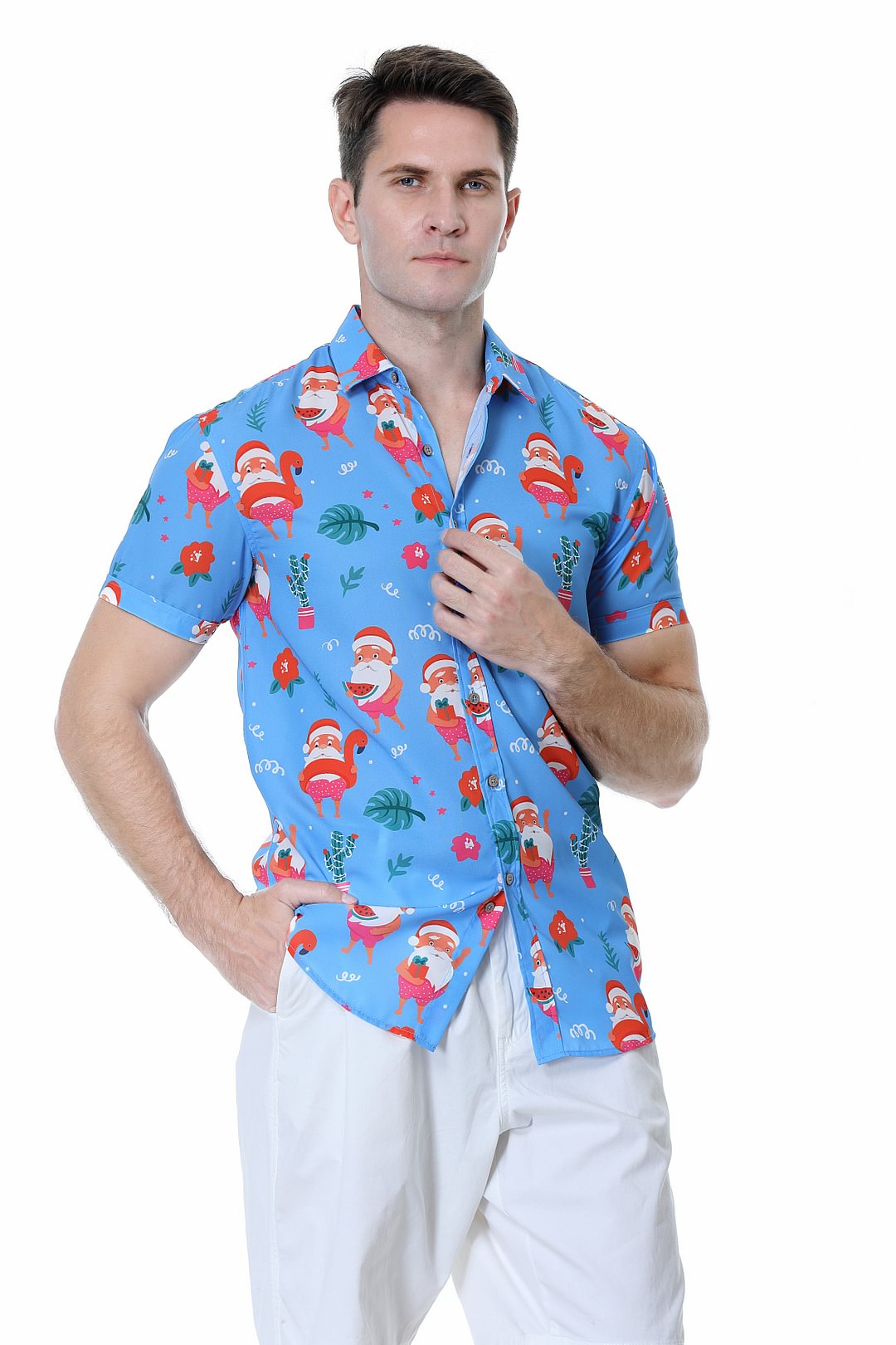 Men's Aloha Beach Shirt Blue Santa Alex Vando Fashion