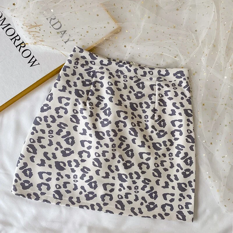 Zoki Elegant Leopard Women Mini Skirt High Waist A Line Zebra Striped Fashion Korean Slim A Line Zipper Mujer Faldas New 2021