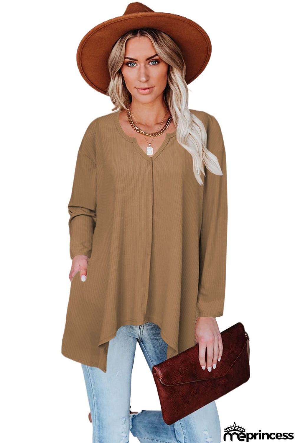 Asymmetric Hemline Long Sleeve Top