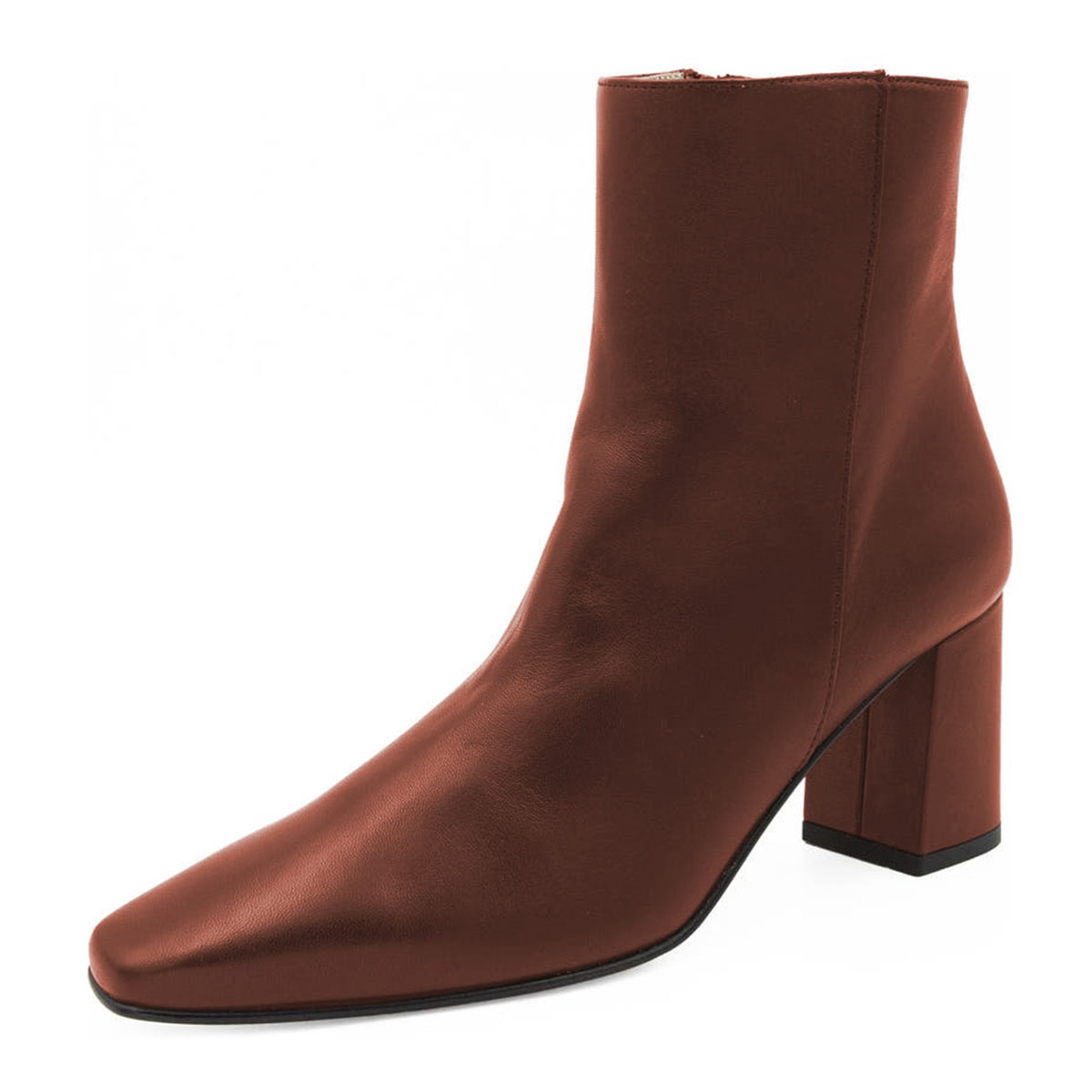 Brown Square Toe Chunky Heel Ankle Boots for Women with Zipper Nicepairs