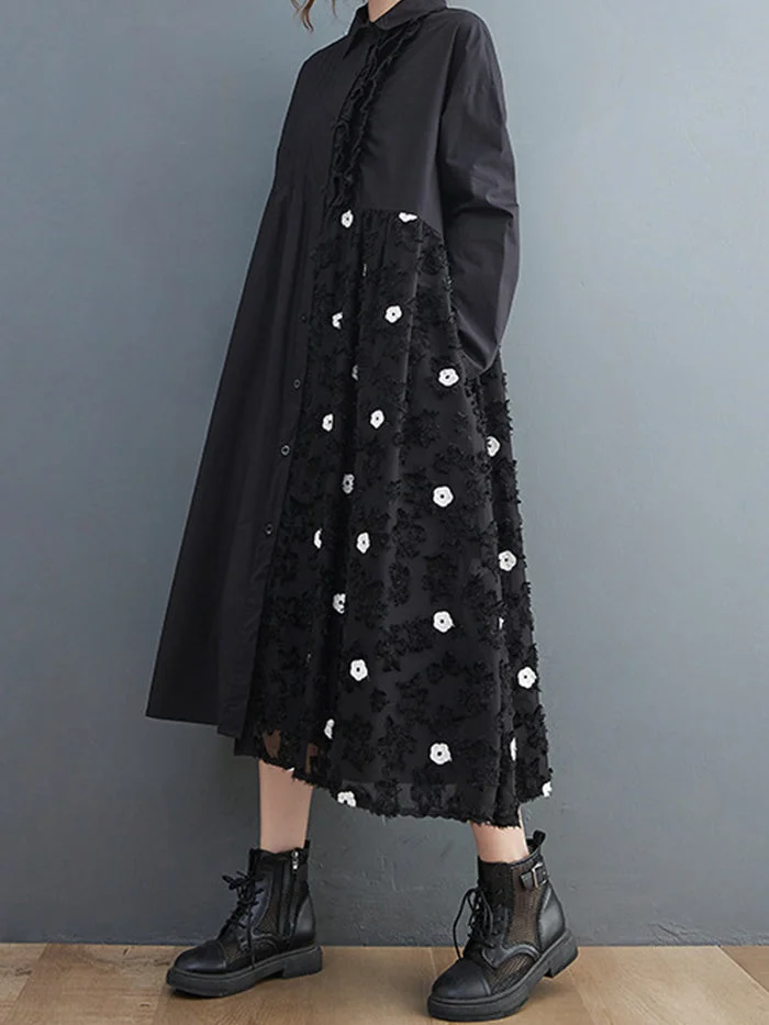 Fashion Embroidered Mesh Panel Dress