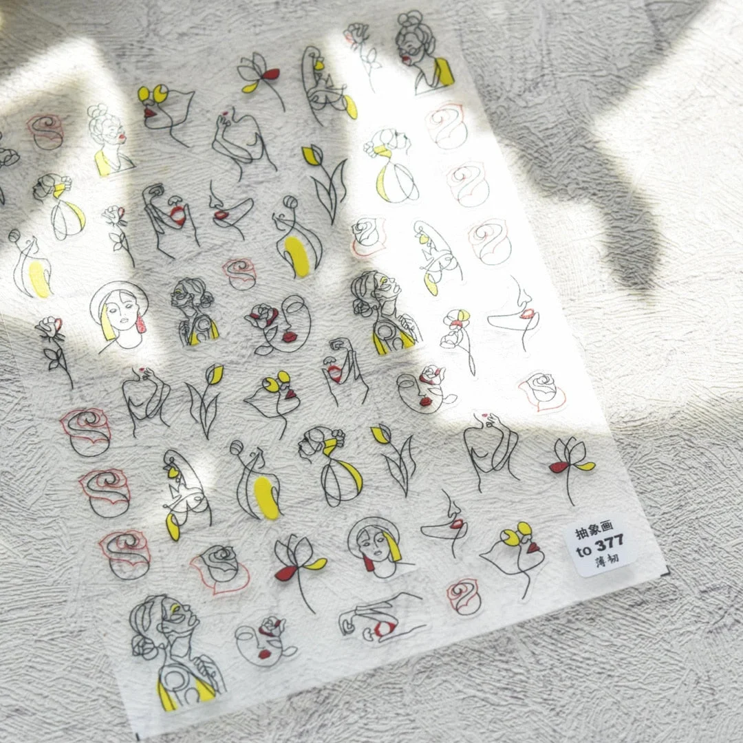 Abstract Image Nail Sticker Abstraction of Characters Nail Sticker 3D Engraved Nail Art Decorations Nail Decals Design