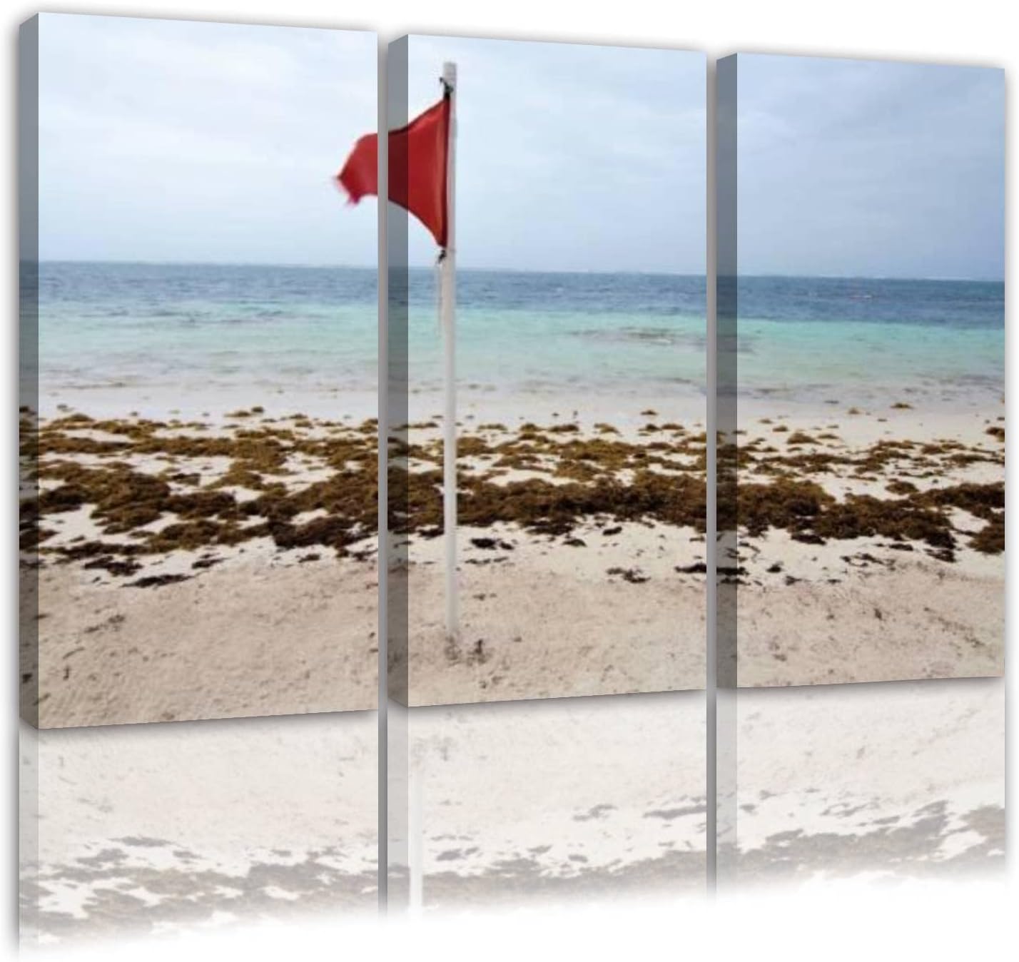HGWAPONSATR Red Flag at Maya Beach Mexico 3 Panel Canvas Print Wall Art for Living Room Bedroom Office Poster Home Decor Artwork Ready to Hang 16x32 inches Red