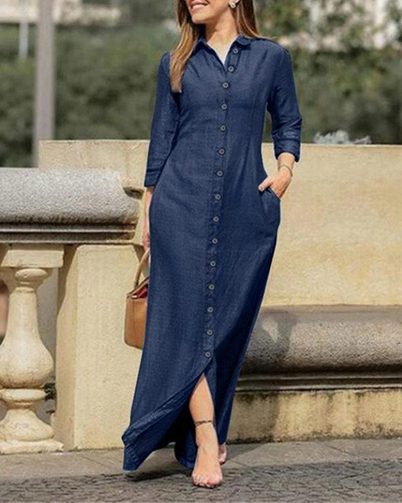 Shirt Collar Denim Button Dress