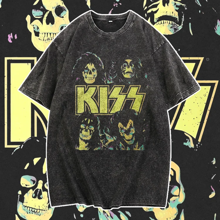 Davidhawaii100% Cotton Casual Men's Trendy Retro Rock Lettering Street T-Shirt - 100% Cotton