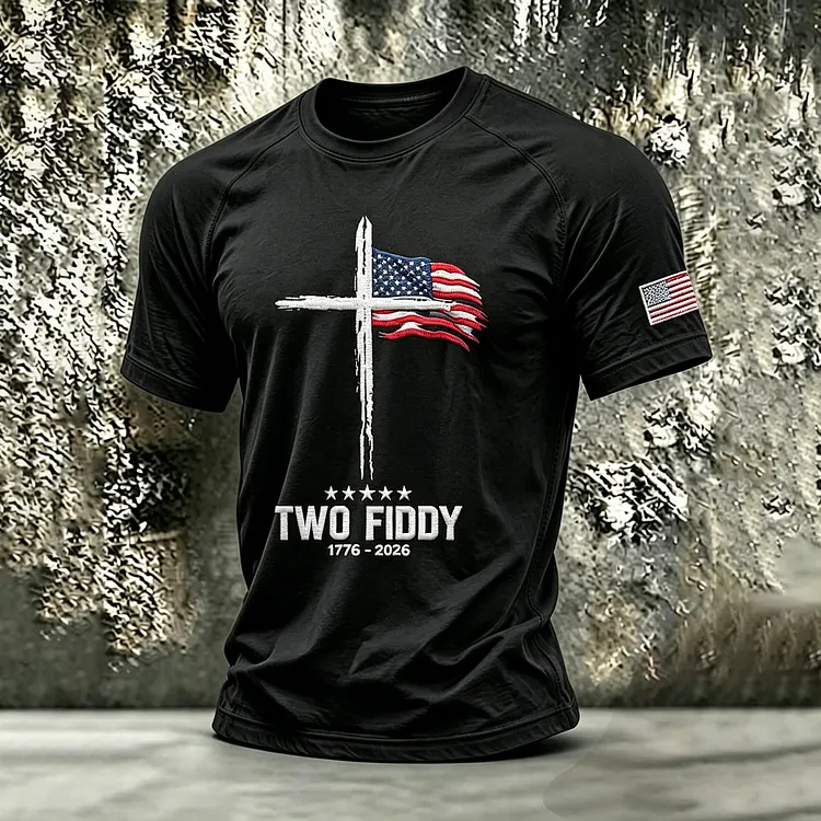 Men's Retro Independence Day Print Crew Neck Short Sleeve T-shirt