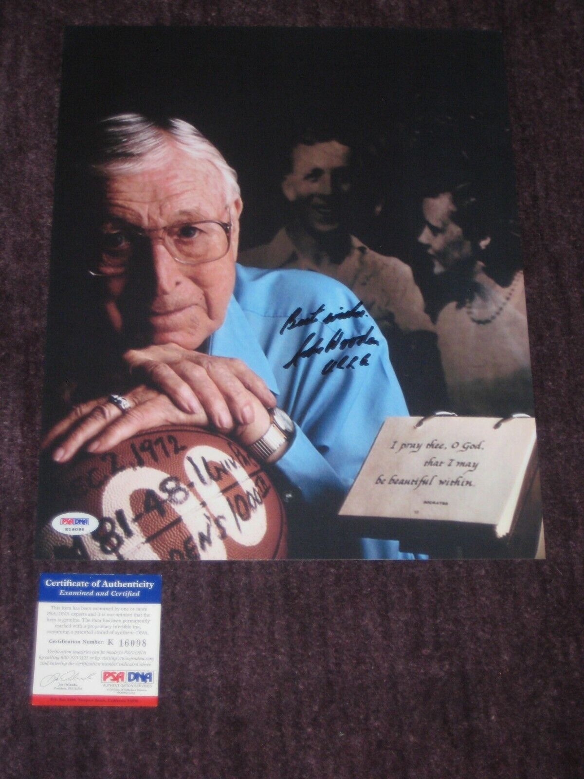 JOHN WOODEN Signed UCLA Bruins 11x14 Photo Poster painting w/ PSA COA & Inscription