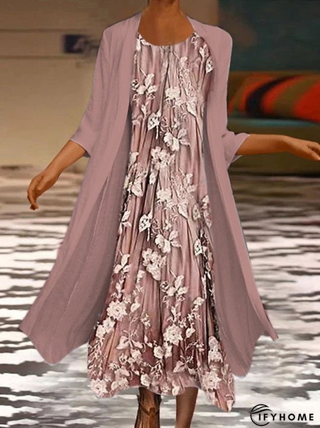 Two Piece Dress Set Casual Dress Chiffon Dress Outdoor Daily Fashion Casual Print Maxi Dress Crew Neck 3/4 Length Sleeve Floral Loose Fit Pink Blue Summer Spring S M L XL XXL for Women | IFYHOME