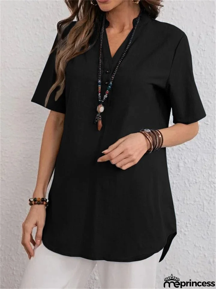 Women's Summer Pure Color Trendy V Neck Shirts