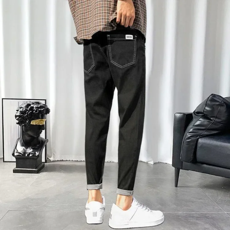 Weixiongmao Jeans for Men Black Slim Fit Male Cowboy Pants Skinny Trousers Cropped Stretch Tight Pipe Elastic Baggy New in Denim Stylish Xs