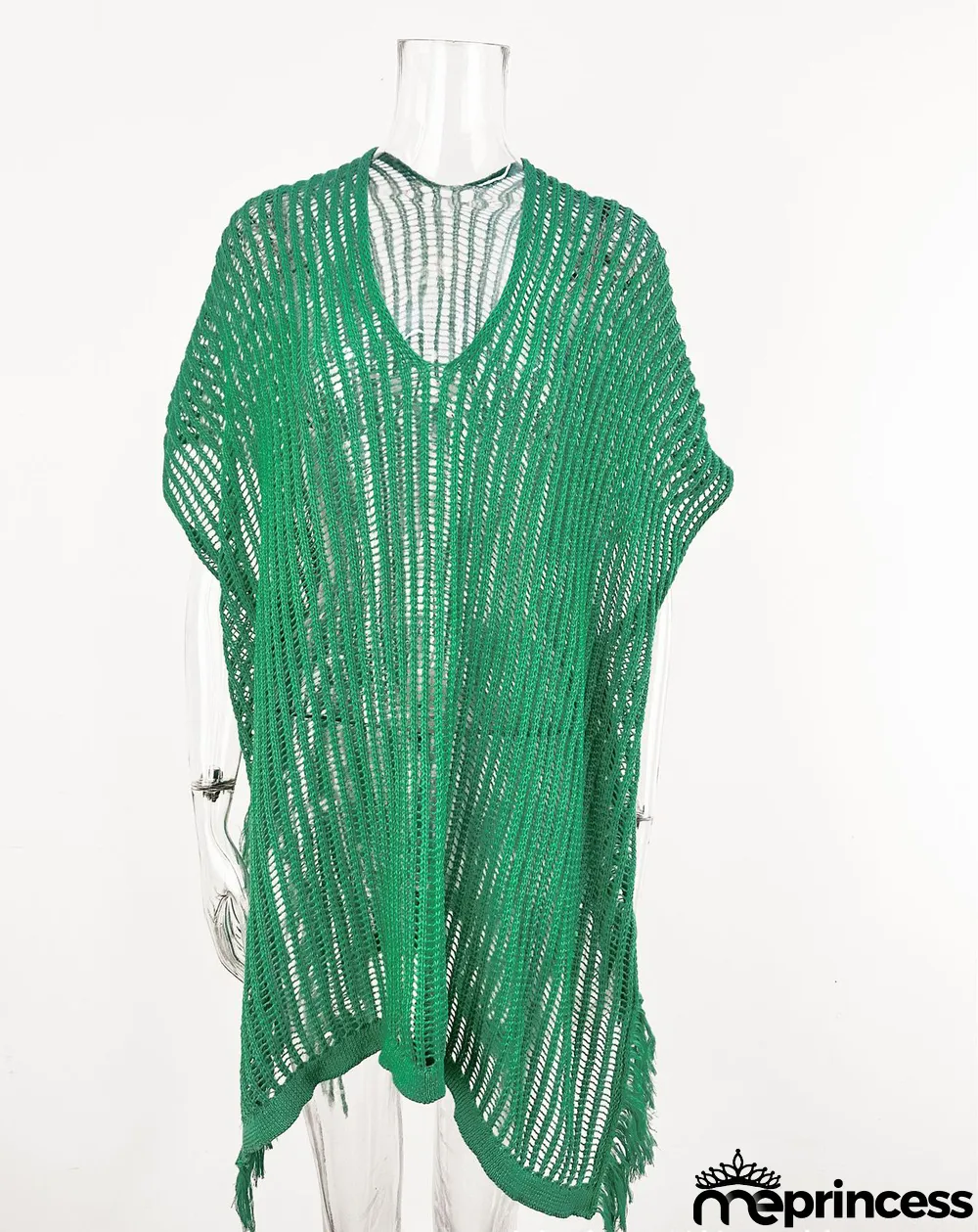 Summer Maxi V-neck Hollow Tassel Beach Suit Holidays Shirt Beach Sun Shield