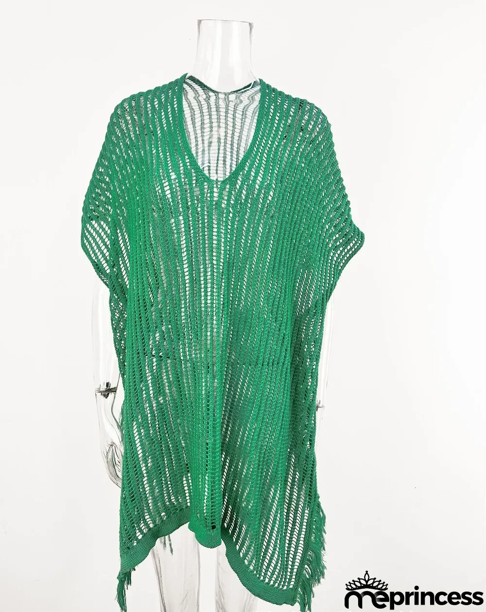 Summer Maxi V-neck Hollow Tassel Beach Suit Holidays Shirt Beach Sun Shield