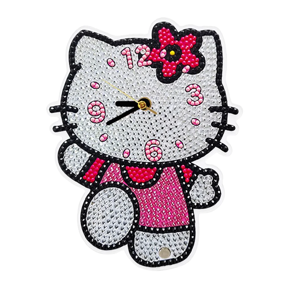 DIY Hello Kitty Crystal Diamond Clock Art Craft Set 5D Cartoon Gift Souvenirs(18*11.4cn)