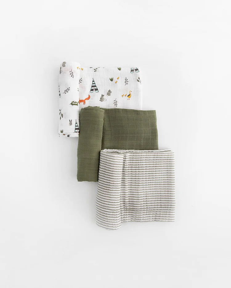 Cotton Muslin Swaddle Blanket 3 Pack - Forest Friends 2