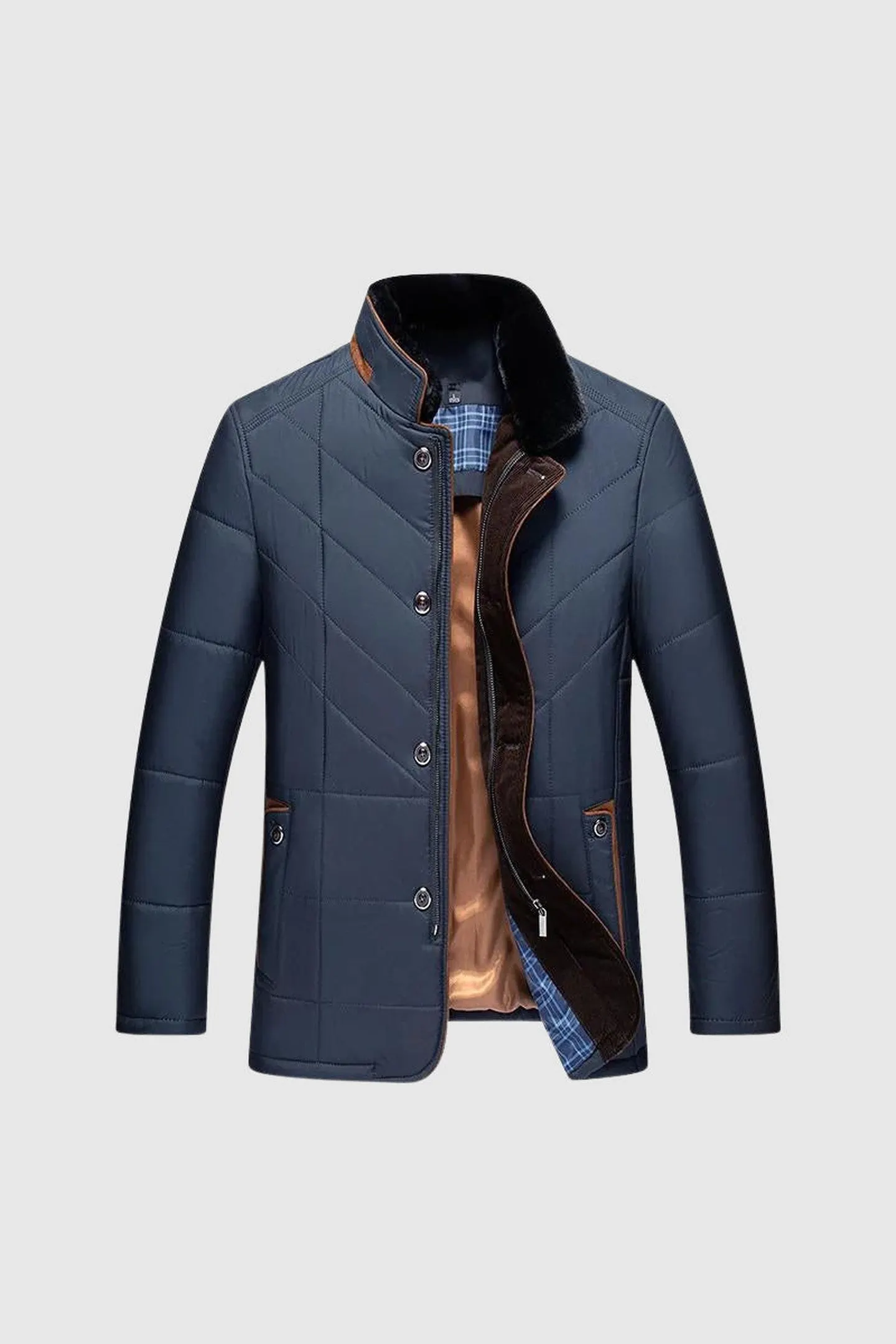Men's Cotton Blend Casual Jacket &ndash; Fur-Lined Collar Winter Warmth