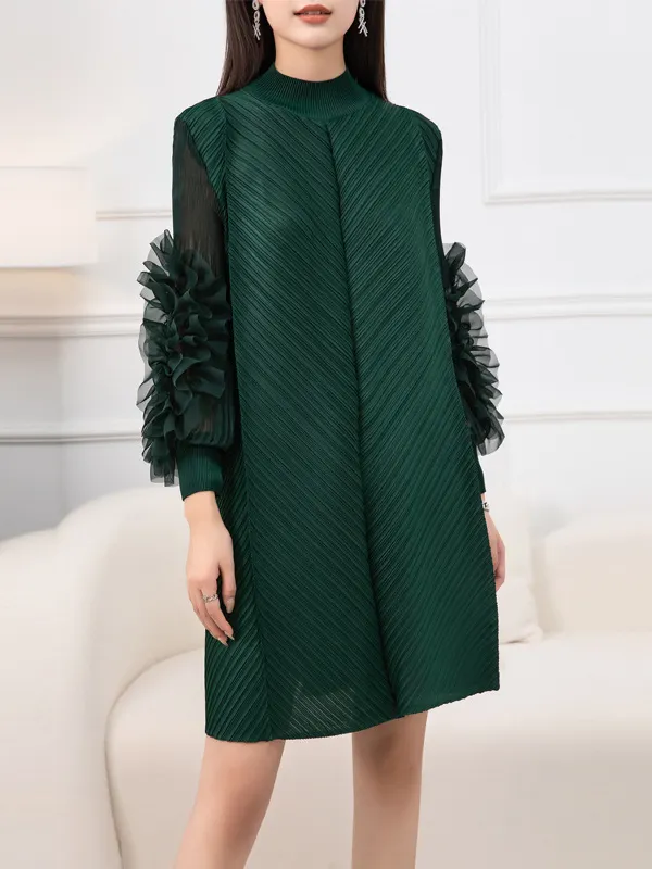 Loose Sleeveless Buttoned Solid Color Round-Neck Midi Dresses