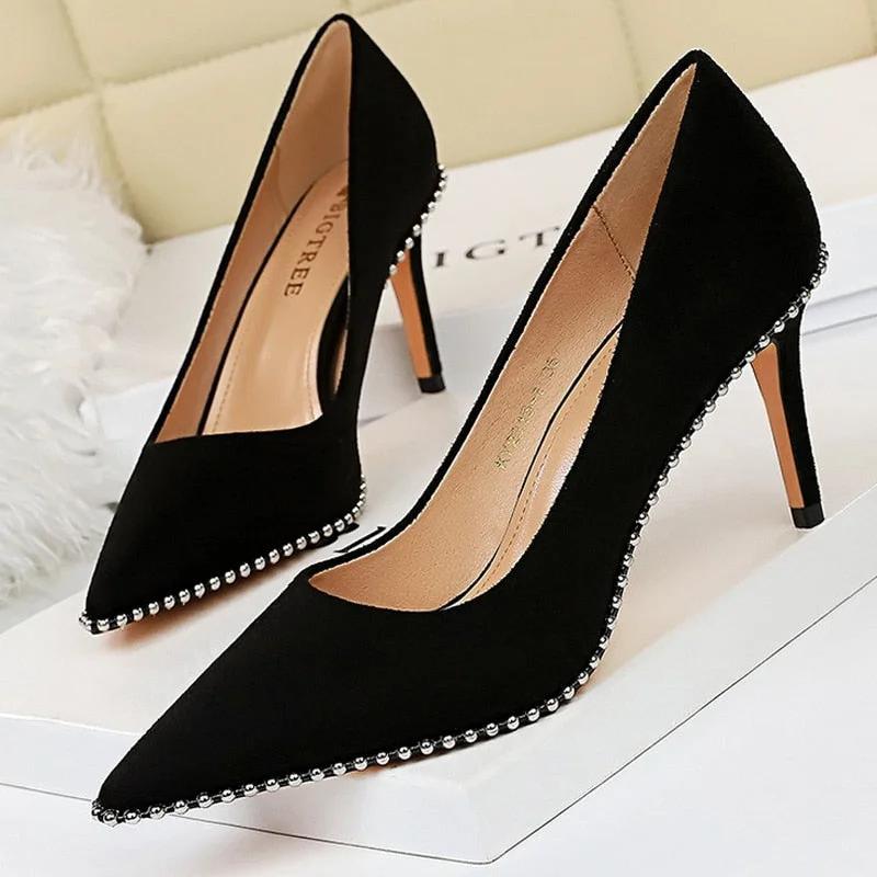 BIGTREE Shoes Rhinestone Women Pumps Sexy Party Shoes High Heels Wedding Shoes Plus Size 43 Female Stiletto Suede Women Shoes