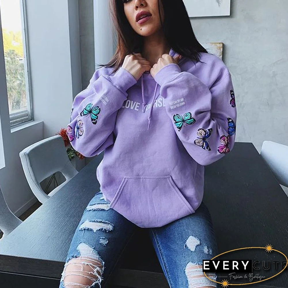 Butterfly Print Fashion Casual Hoodie