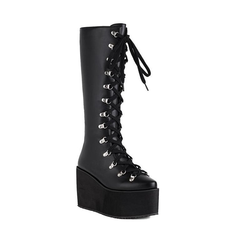 Statement Lace Up Pointed Toe Increased Internal Boots