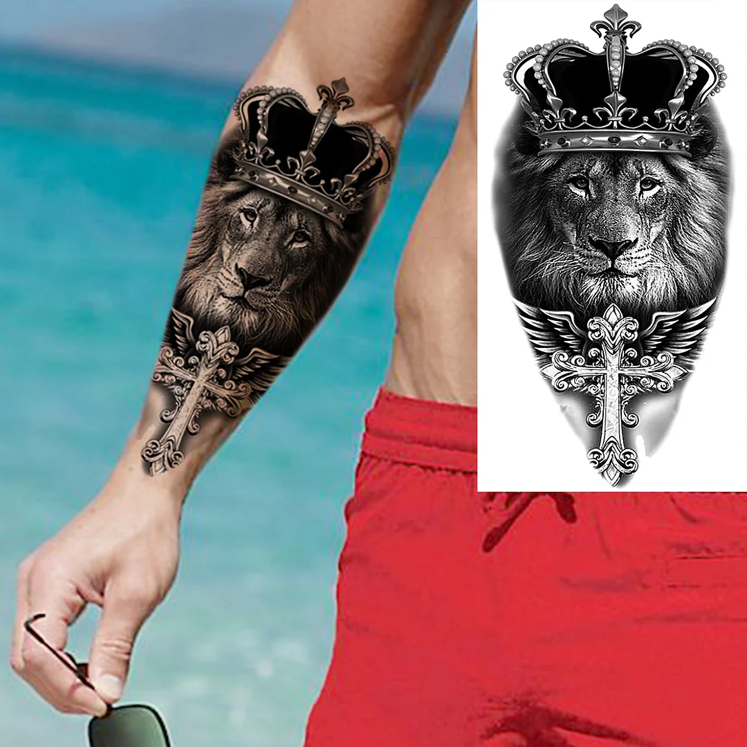 Sdrawing Realistic Black Devil Temporary Tattoos For Men Adult Tiger Pirate Skeleton Vampire Fake Tattoo Forearm Scary Tatoo Joker