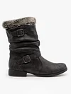 Simple Pleated Belt Buckle Suede Ankle Boots