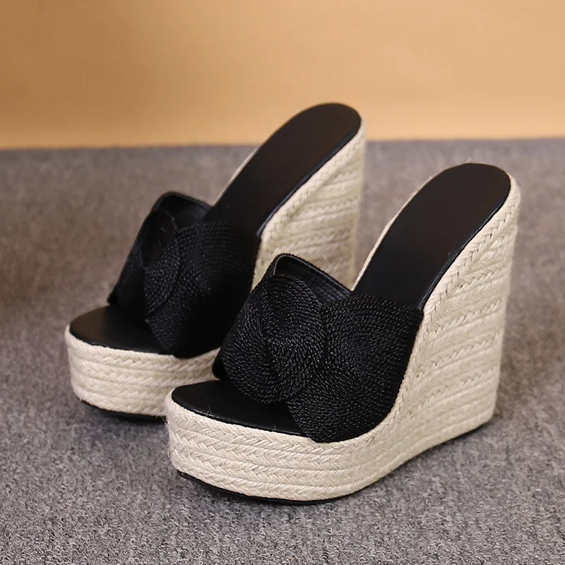 Wongn Wongn Cm Hate Sky High Slope With Thick Bottom High Heel Slippers Show Fashion Women's Shoes Straw Hemp Rope Bottom
