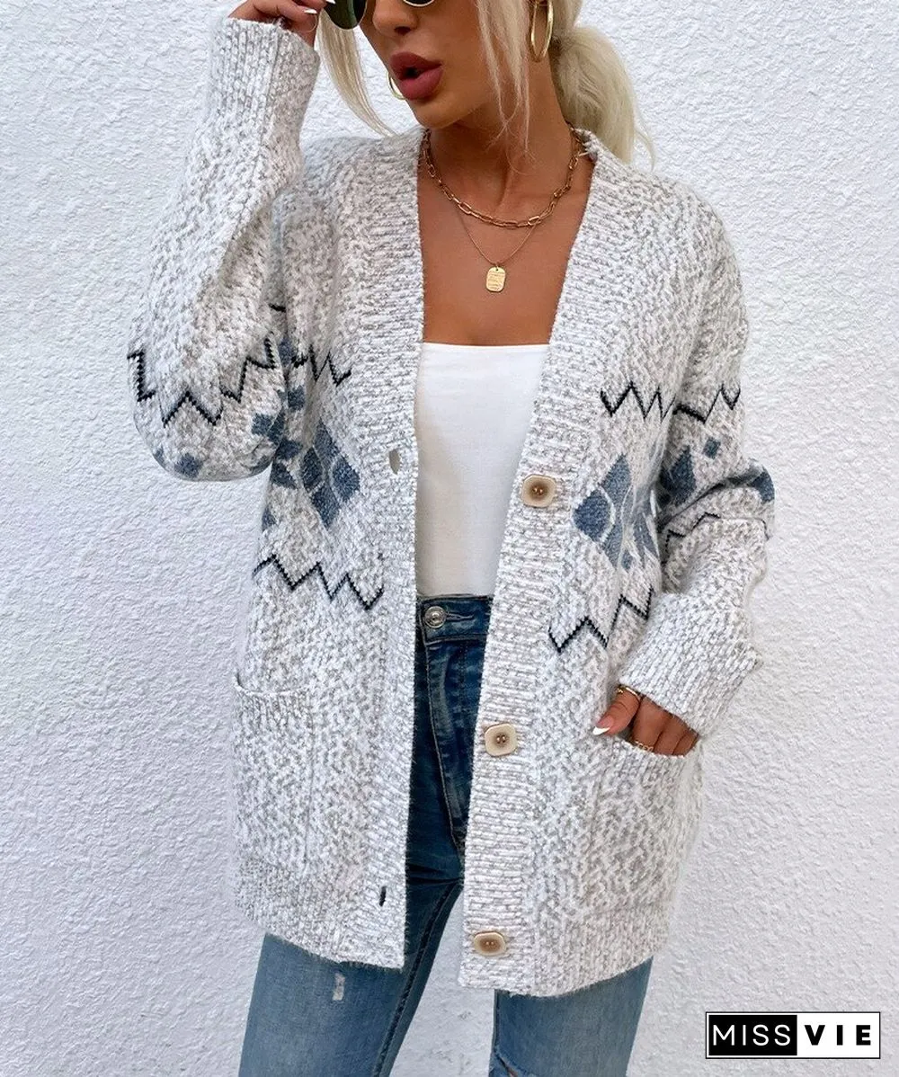 Autumn Winter New Neck Knitted Cardigan Sweater Fashion Street Dress Loose Long Sleeve