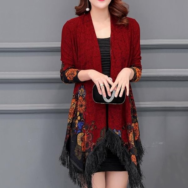 Women Irregular Tassel Cardigan Loose Sweater Outwear Jacket Coat - Shop Trendy Women's Fashion | TeeYours