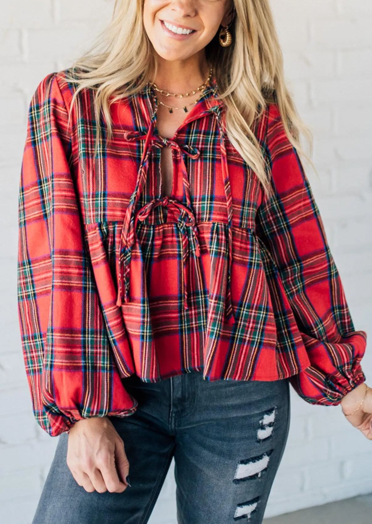 Christa Plaid Triple Tie Top (Buy 2 Free Shipping)